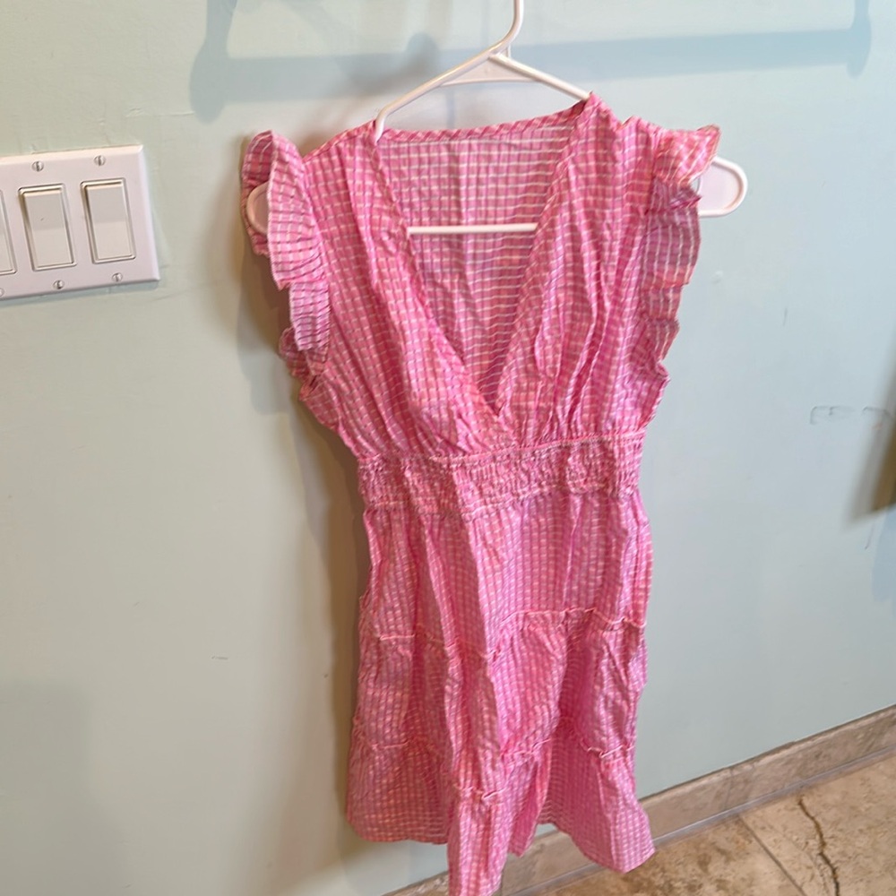 Pink and white gingham cover-up